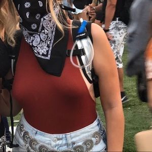 Rust color open back bodysuit sz M